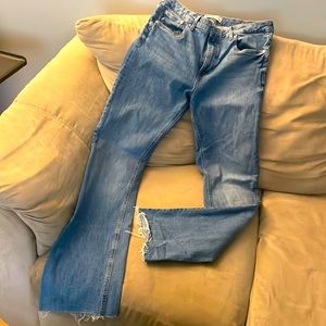 Zara Long boot-cut, frayed jeans.